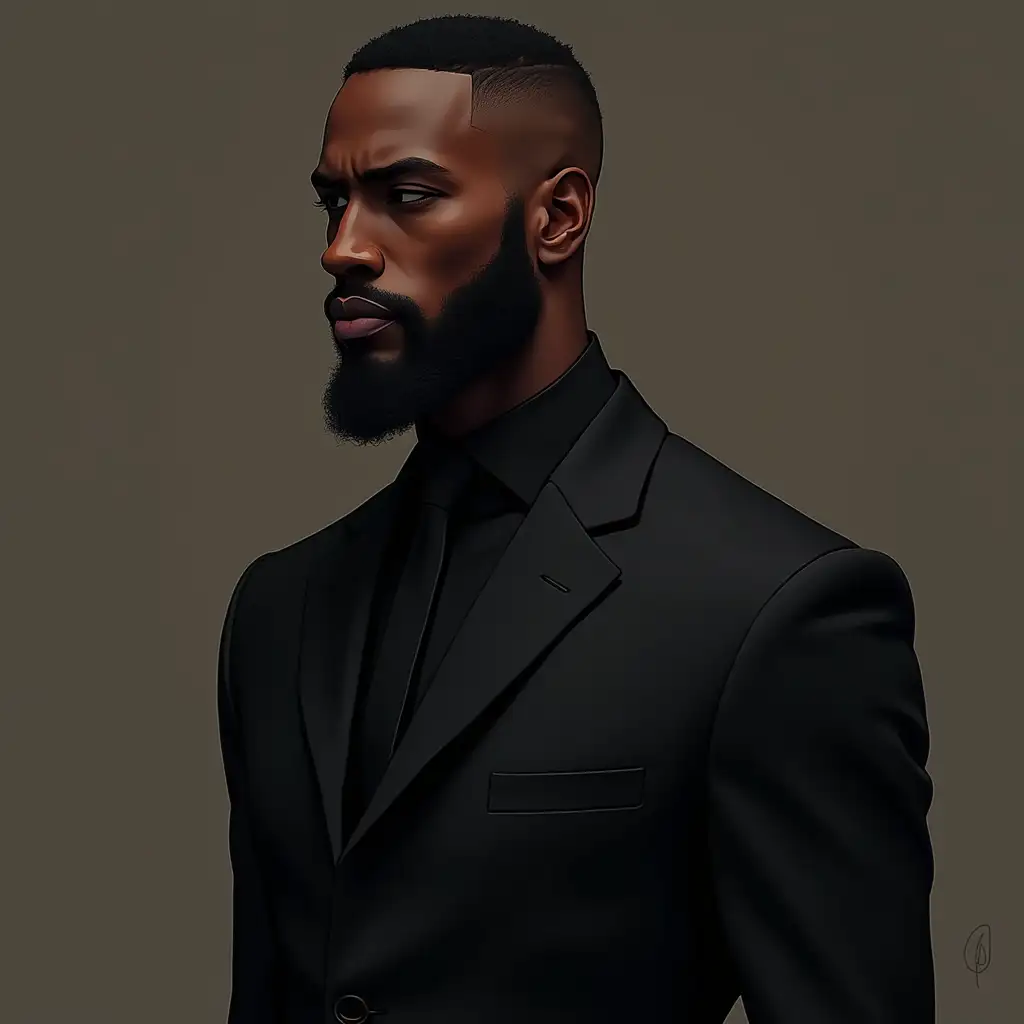 I NEED PIXER CHARACTER SOMALI 25 YEAR OLD WITH GOAITED BEARD WITH BLACK SUIT MAKE IT UNIQE