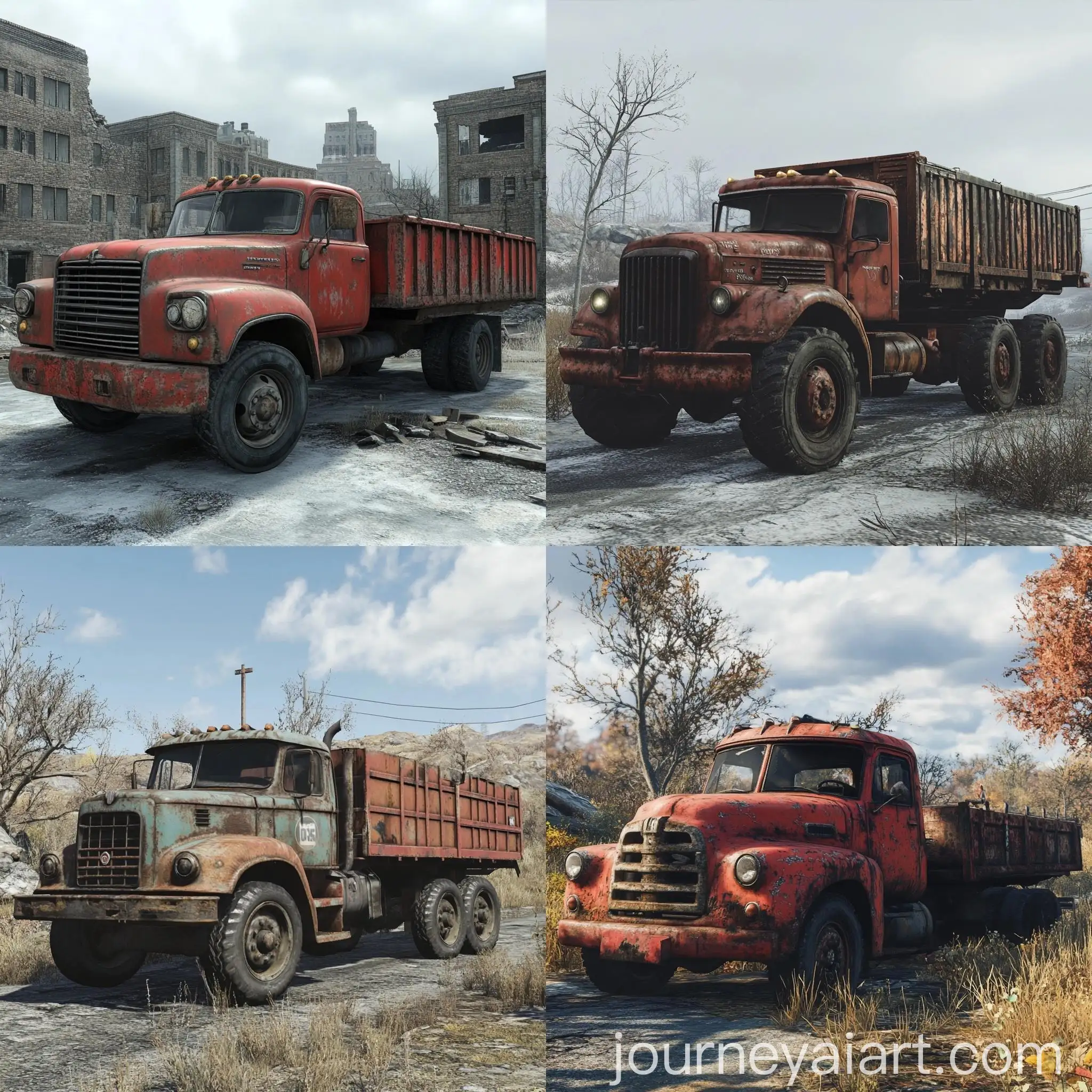 Fallout-4-Cargo-Truck-in-PostApocalyptic-Setting