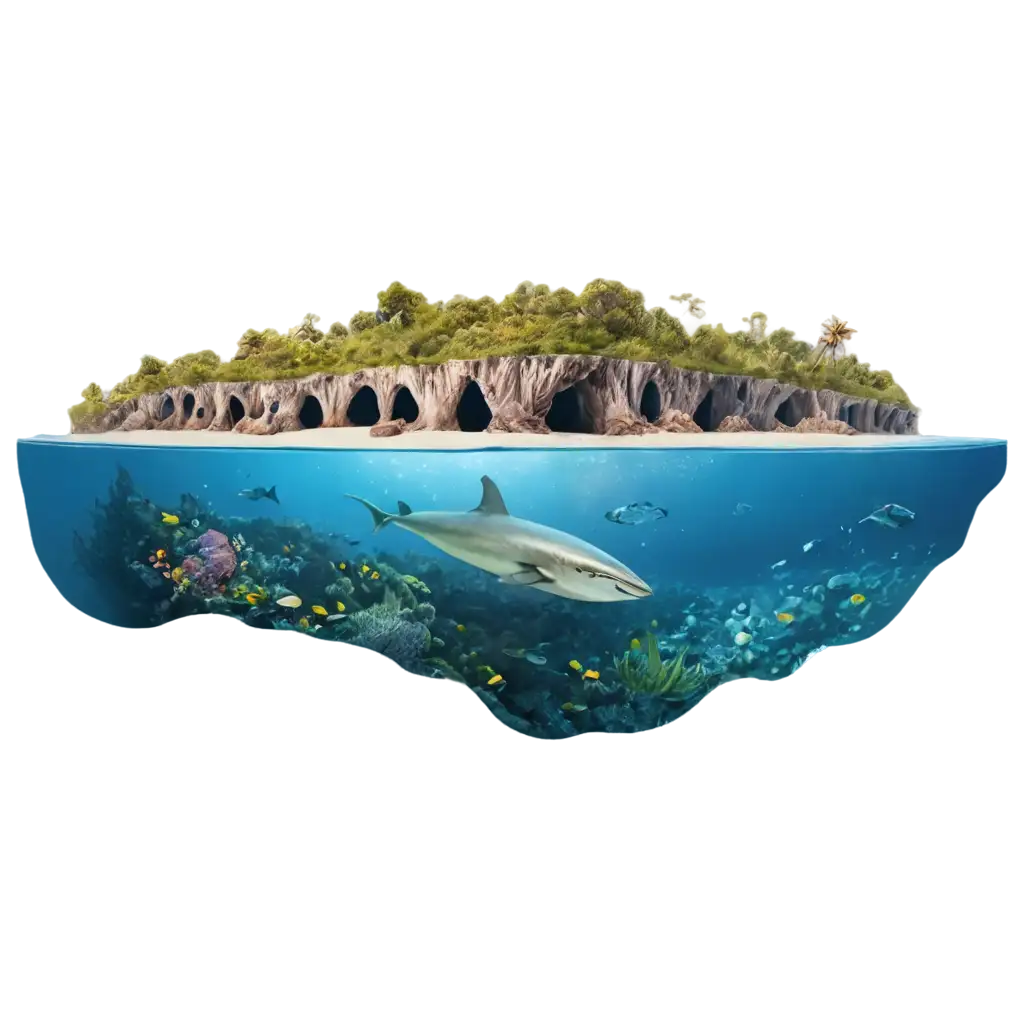 underwater world cross-section image