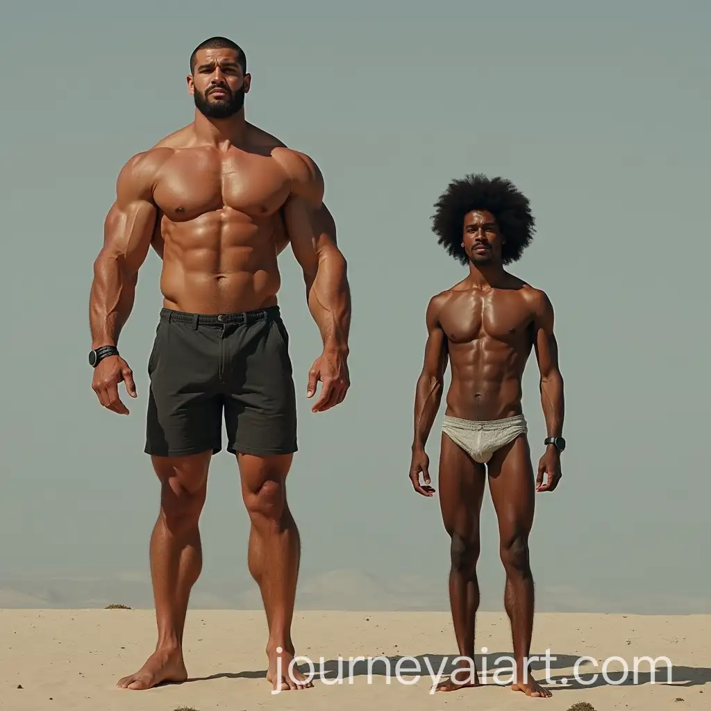 Muscular-Giant-and-Afro-Hairstyle-Man-Standing-Together-Outdoors