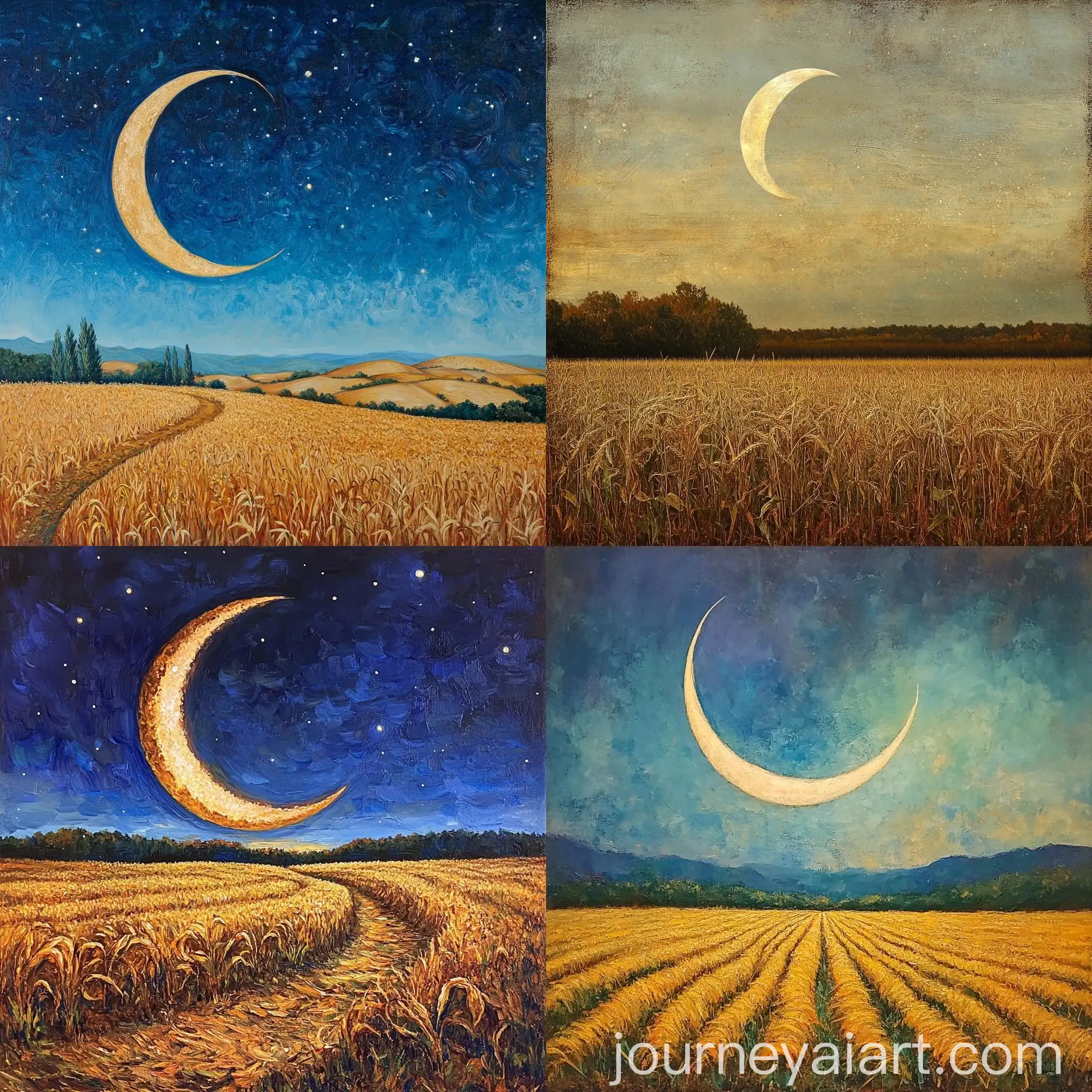 Crescent-Moon-Over-Harvest-Field-at-Night