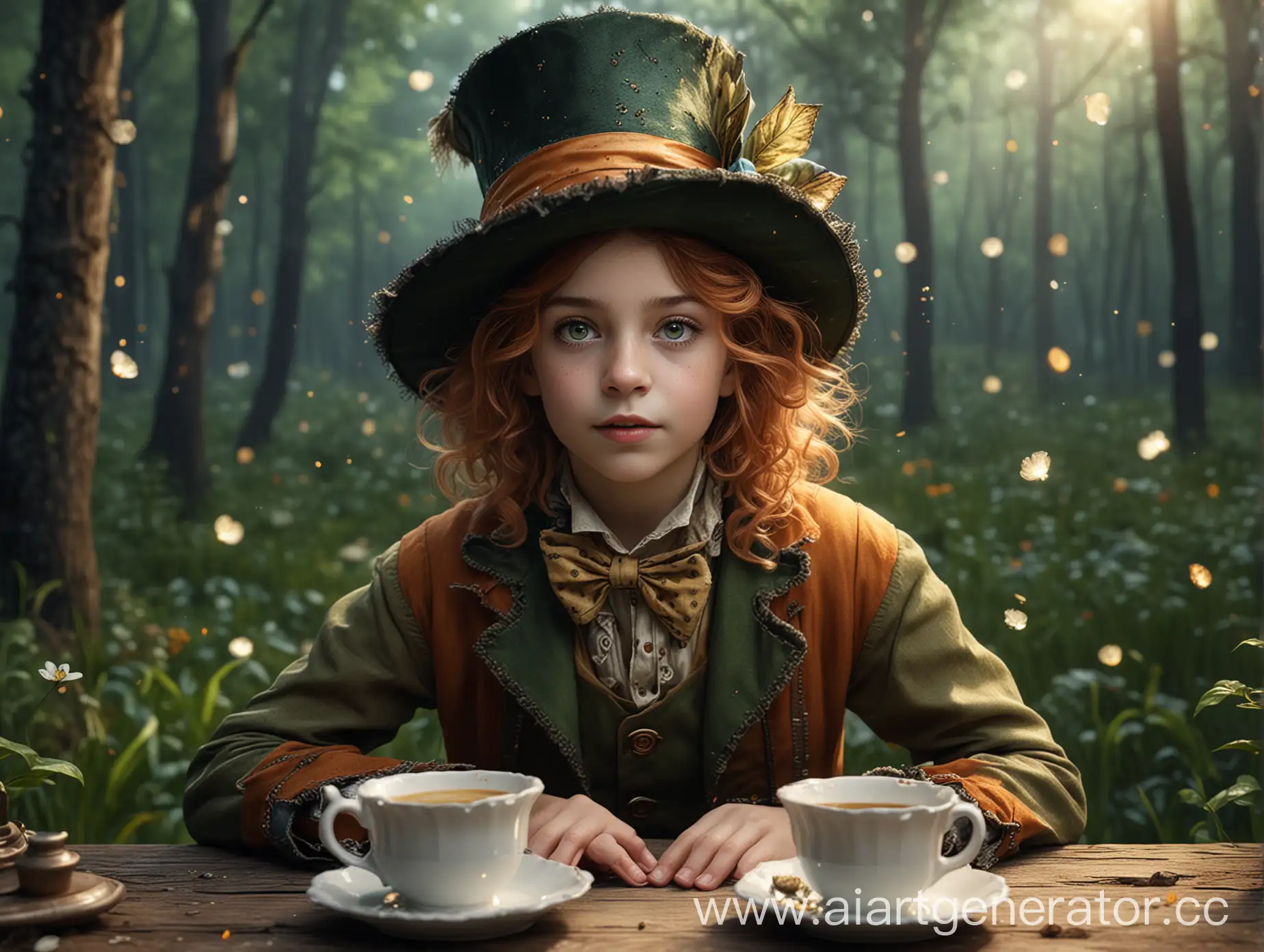 Pretty-SevenYearOld-Girl-as-Mad-Hatter-at-a-Forest-Tea-Party-with-Fireflies