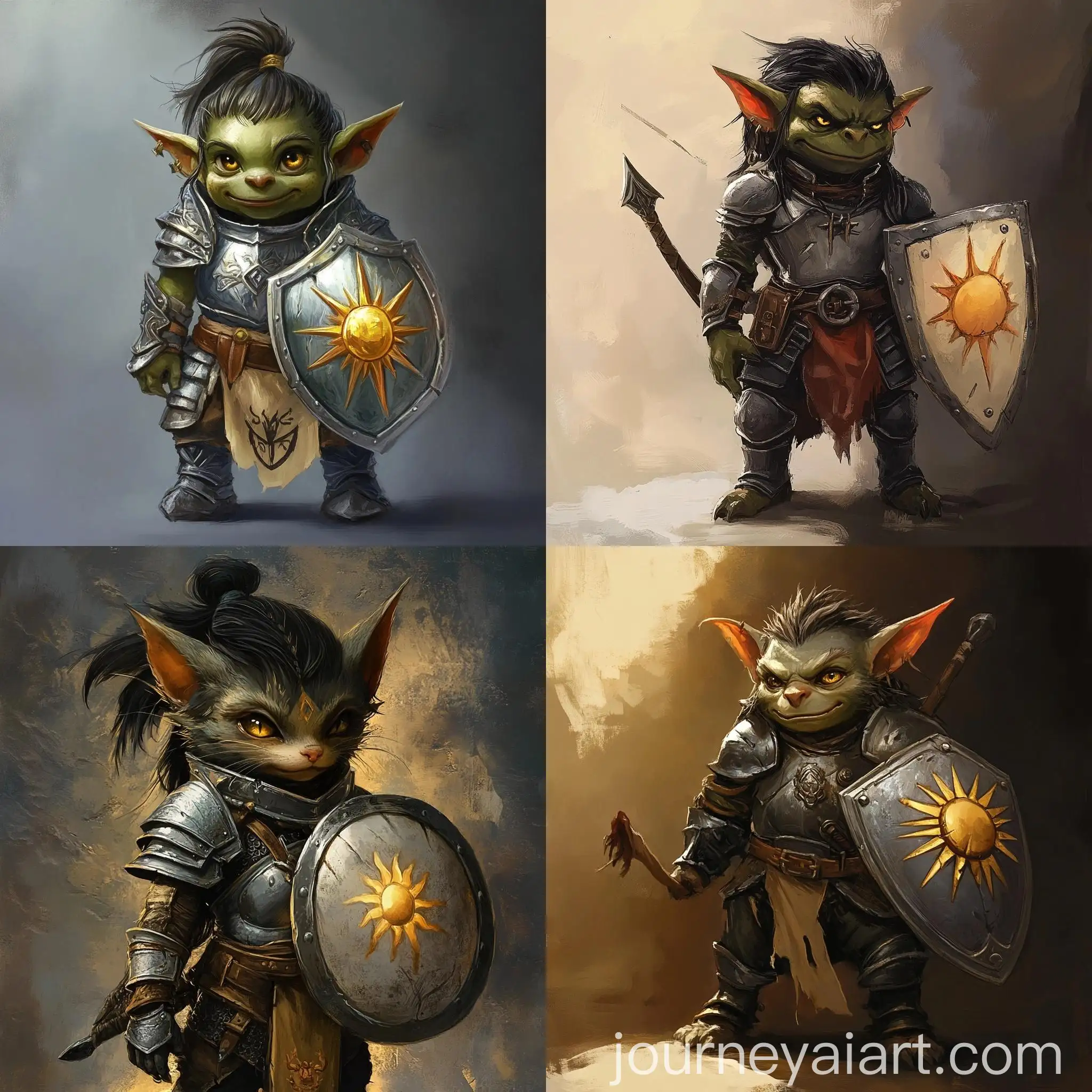 Cute-Goblin-Paladin-in-Shiny-Silver-Armor-with-Kite-Shield-and-Divine-Aura