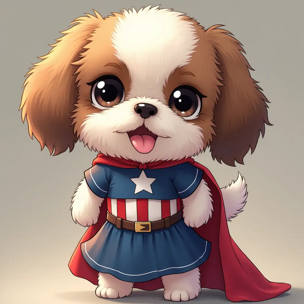 anime of shih tzu with captain America dress