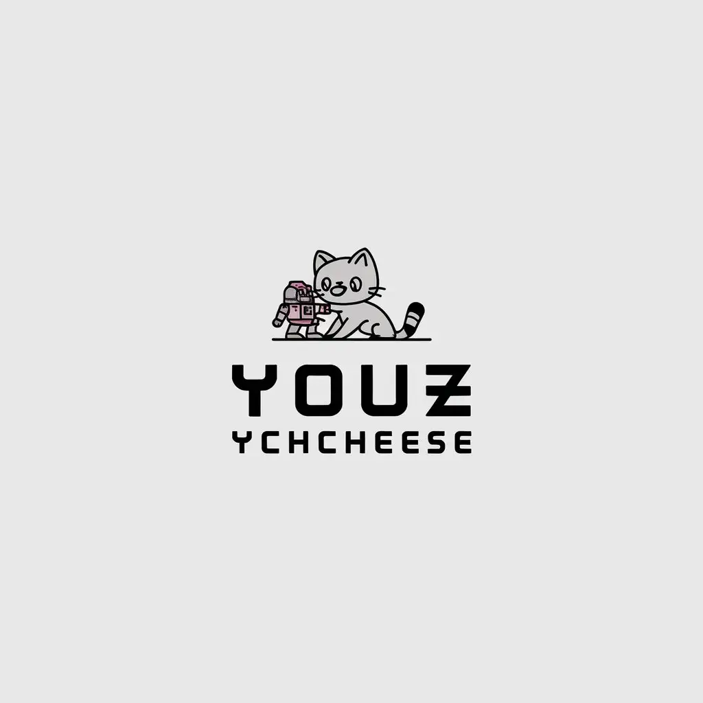 LOGO Design for Youzcheese Minimalistic Cat Playing with Gundam Models with HighEnd English Font