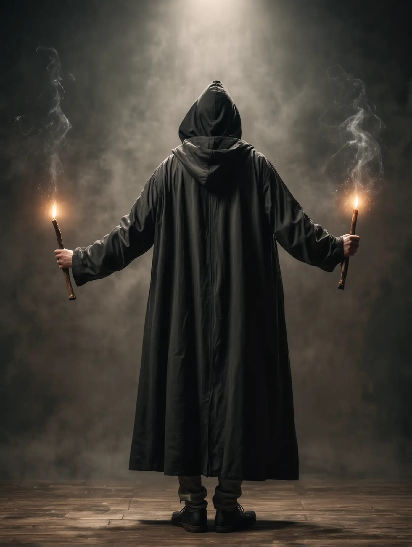 Person-in-Hooded-Coat-Casting-a-Spell-with-Arms-Open