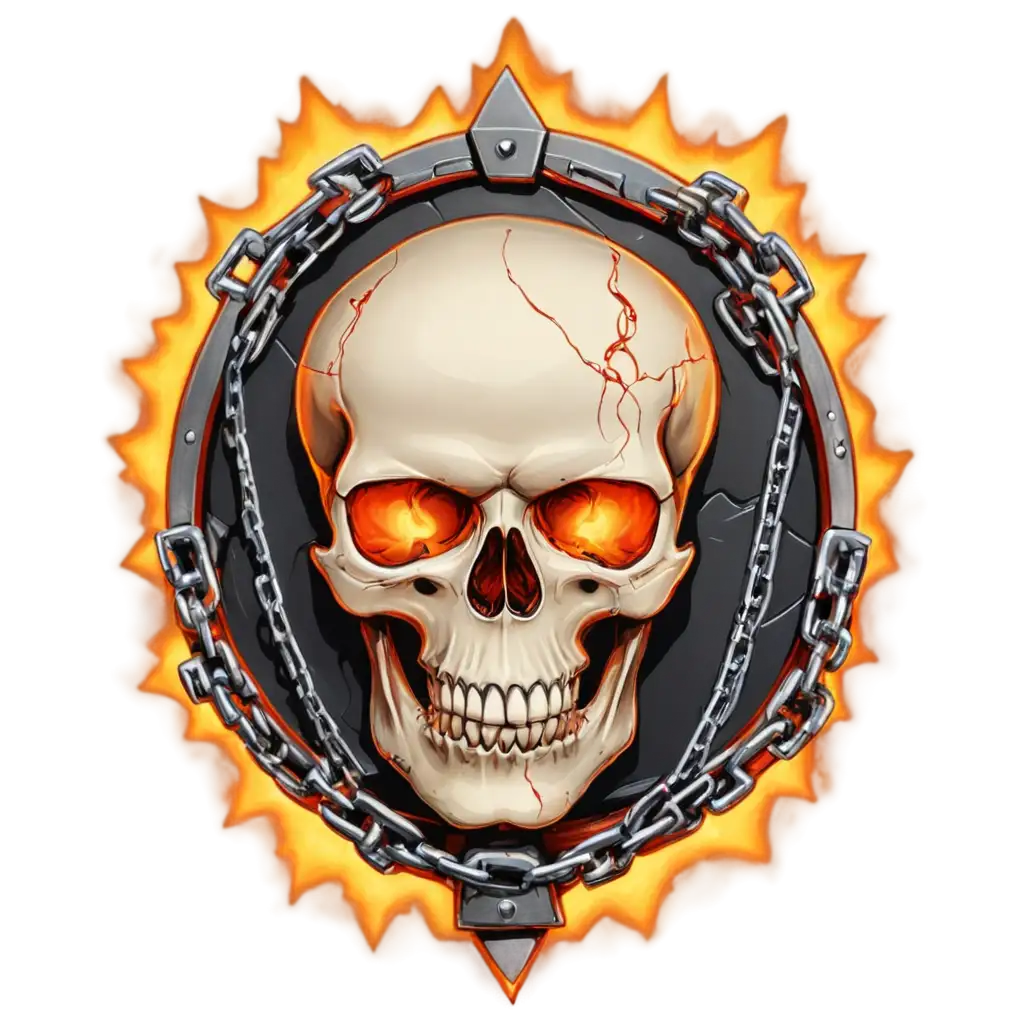 PhotoRealistic-Skull-in-a-Circle-with-Chains-Fire-and-Sparks-PNG-Image-Punk-Rock-Style