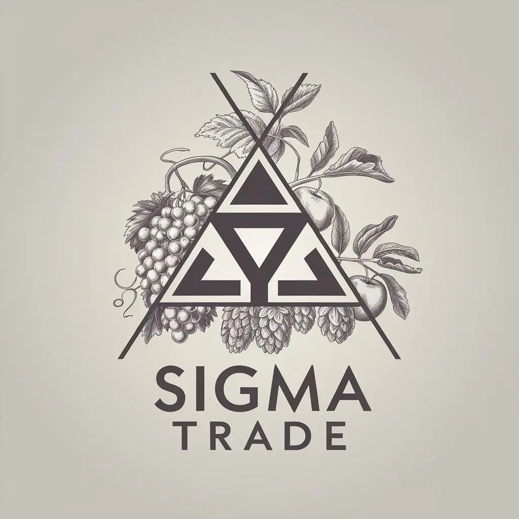 LOGO Design for Sigma Trade Greek Sigma Symbol with Grapes Hops and Apples on a Clear Background