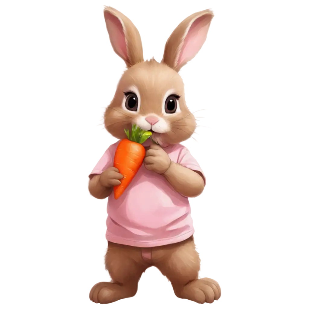 Rabbit-Wearing-Baby-Pink-Tshirt-and-Eating-Carrot-PNG-Cute-Animal-Image-for-Digital-Creations