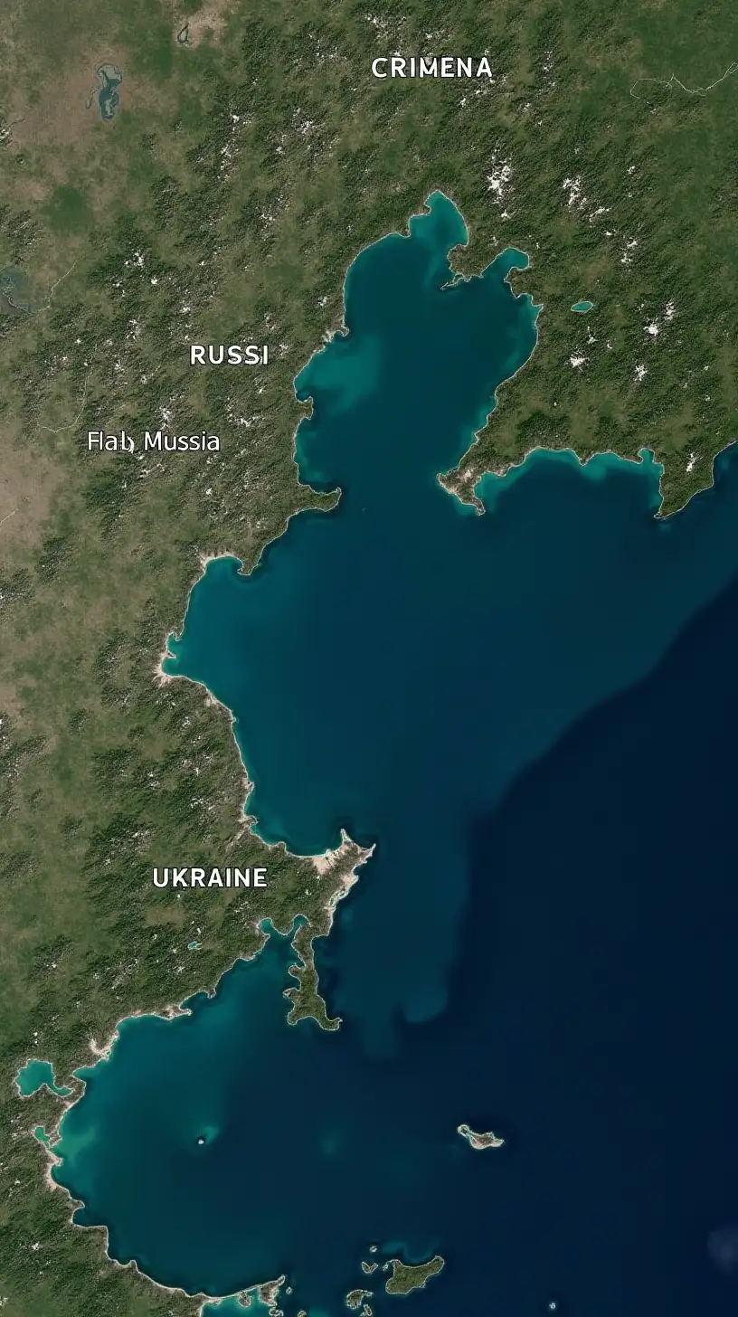 Aerial View of the Crimean Peninsula Highlighting Borders and Coastline