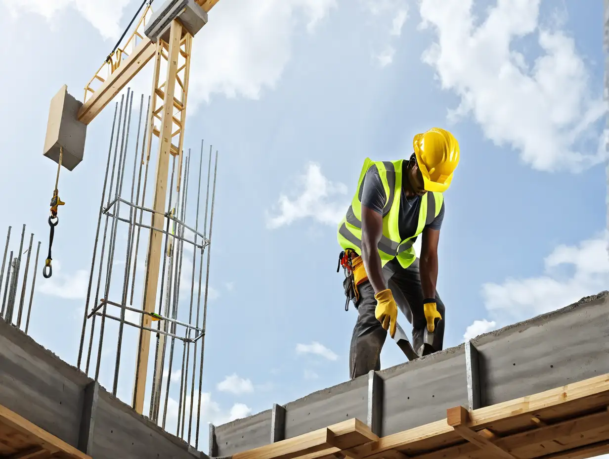 Construction-Worker-Focused-on-Concrete-Structure-at-Building-Site