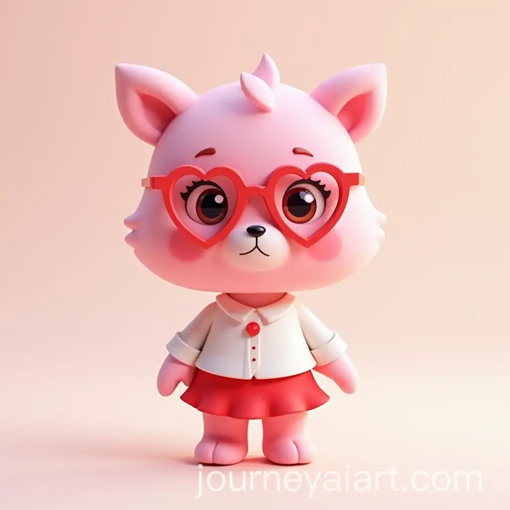 Cute-Plush-Pink-Doll-Character-in-3D-Animation-with-HeartShaped-Glasses-and-Red-Skirt