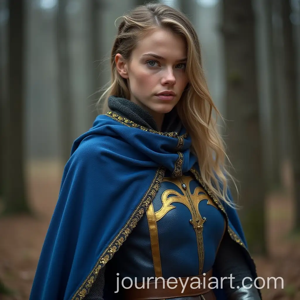 Athletic-German-Female-Teutonic-Knight-in-Blue-Cloak-with-Gold-Edging