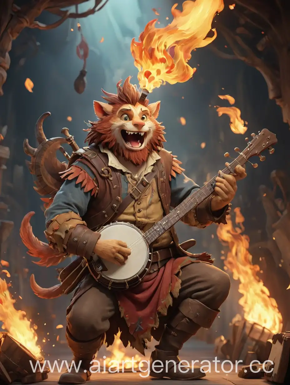 Fantasy-Bard-Performing-with-Blazing-Banjo-Among-Fantasy-Creatures