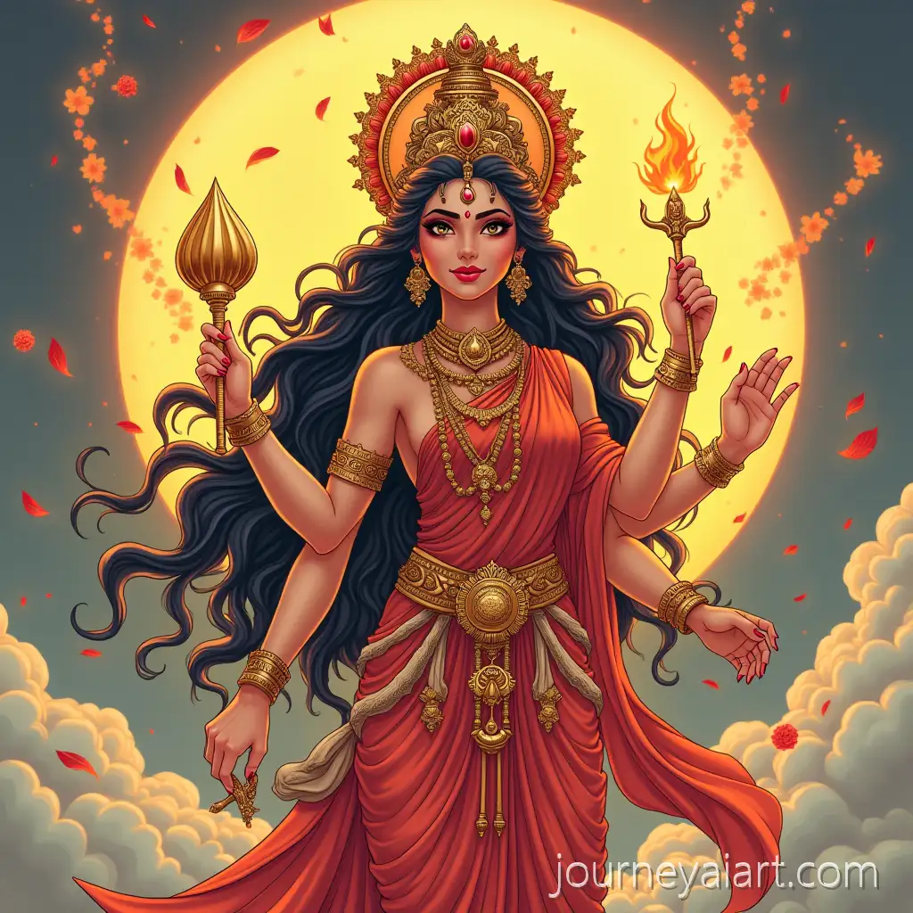 Anime-Style-Illustration-of-Goddess-Durga-with-Vibrant-Divine-Aura