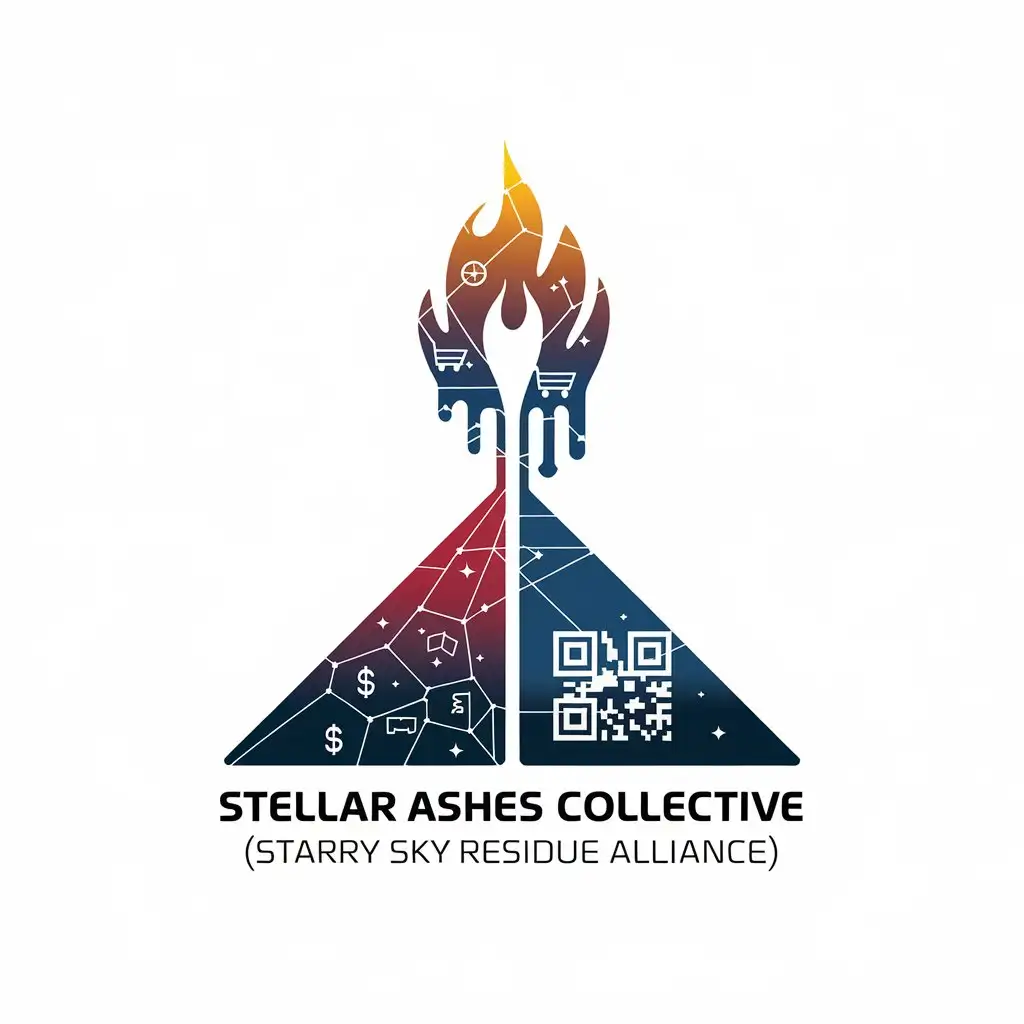 LOGO Design for Stellar Ashes Collective NASAInspired RedBlueWhite with Abstract Rocket QR Code Themes