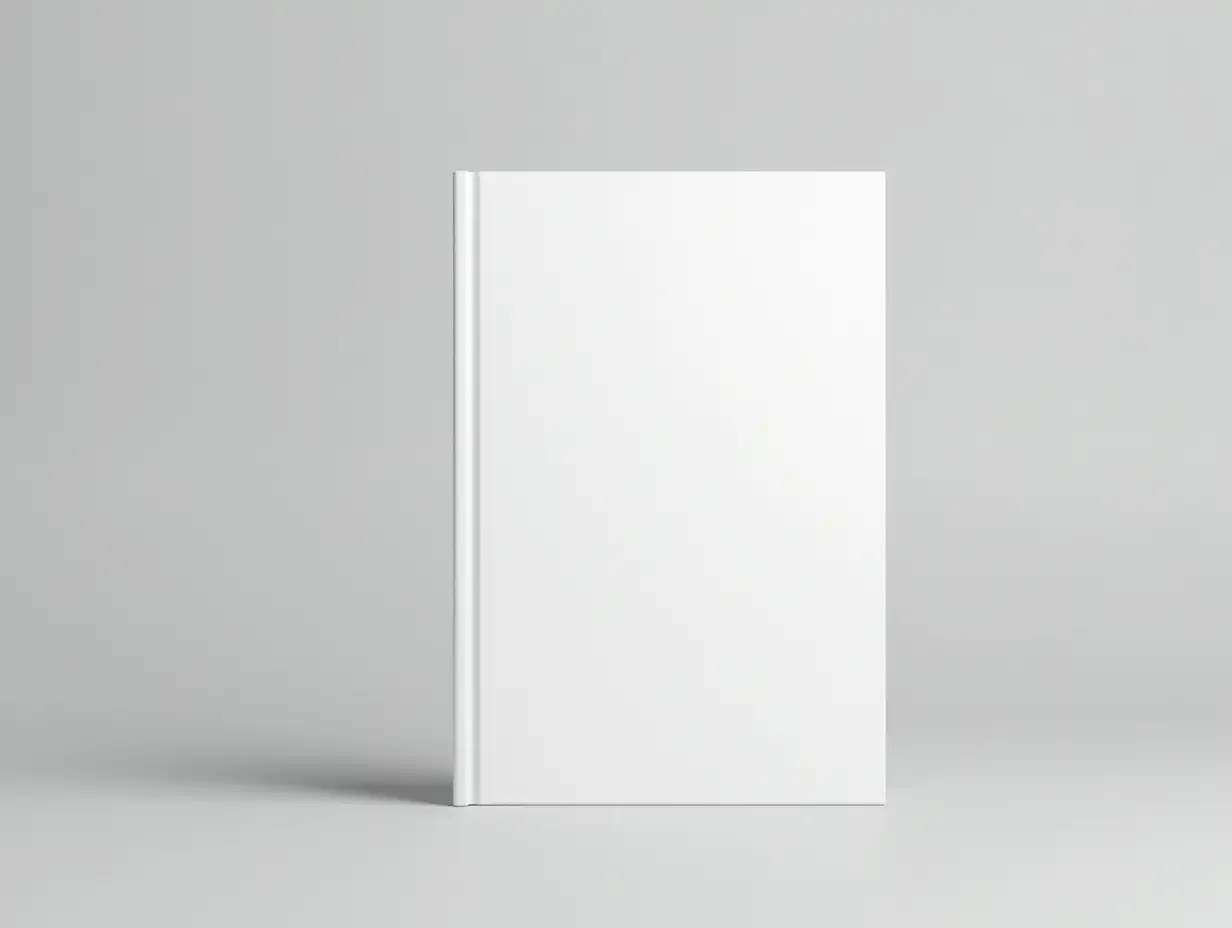 Blank plain white landscape book cover mockup isolated on a grey background. 3d rendering.