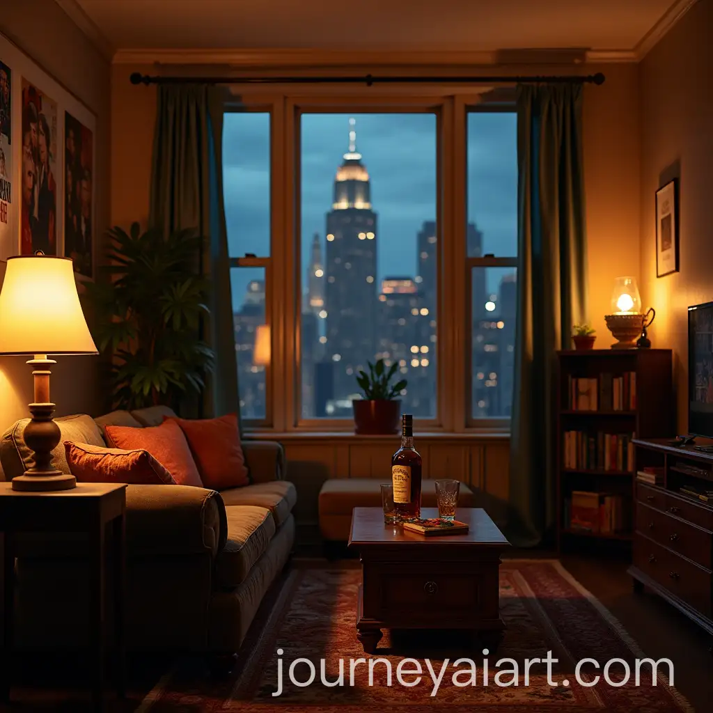Cozy-1990s-New-York-City-Apartment-with-Ambient-Lighting-and-Vintage-Dcor