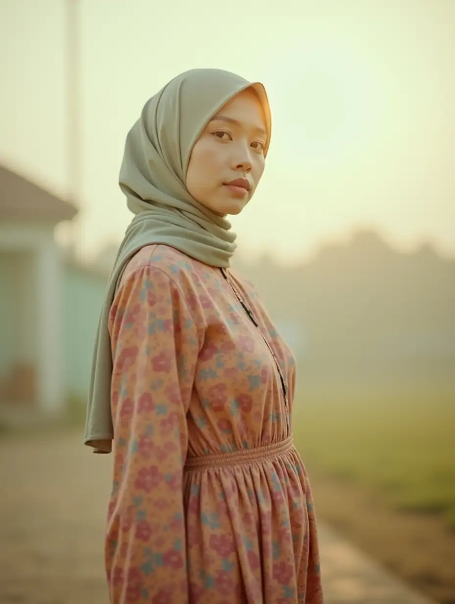 Indonesian-Woman-in-Colorful-Hijab-Dress-on-Serene-Cloudy-Day