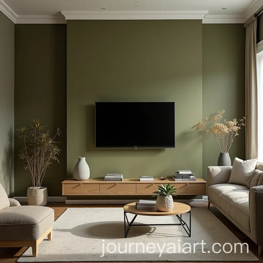 Olive-Green-Accent-Wall-Living-Room-with-TV-Design