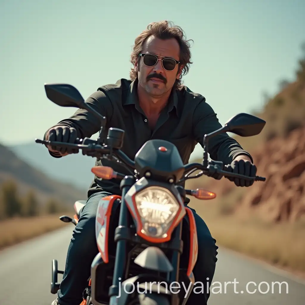 Man-with-Mustache-and-Sunglasses-Riding-a-KTM-Motorcycle