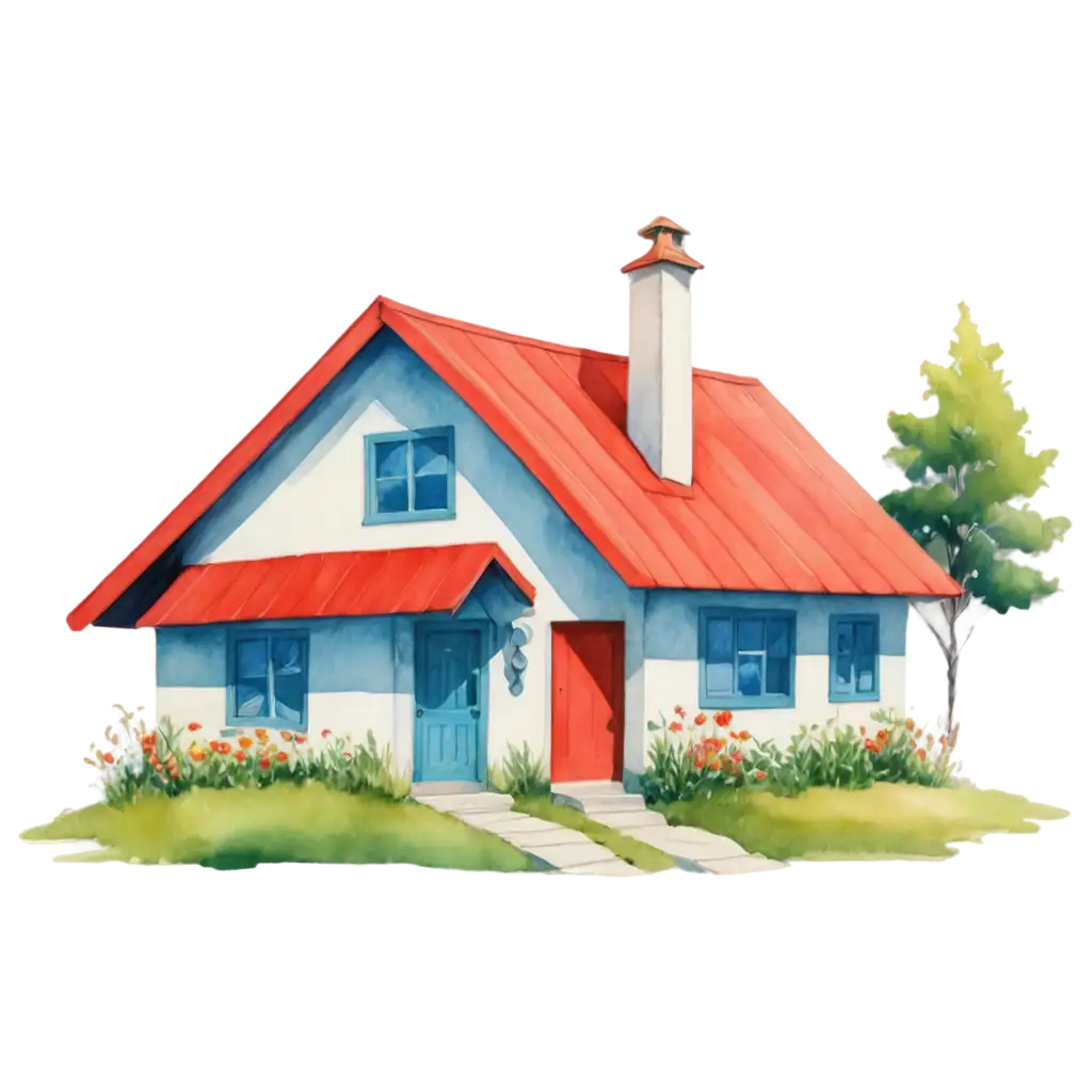 Stylized-House-with-Red-Roof-PNG-Image-HighQuality-Illustration-for-Various-Applications