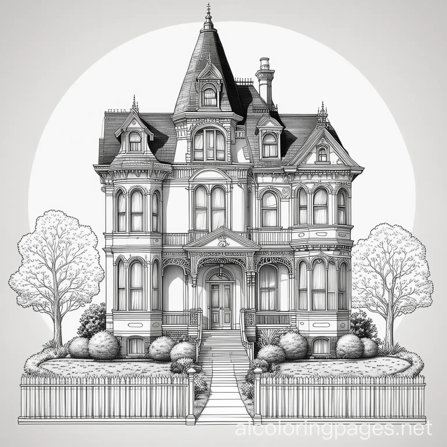 Victorian-House-Coloring-Page-for-Kids-with-Simple-Line-Art-and-Ample-White-Space