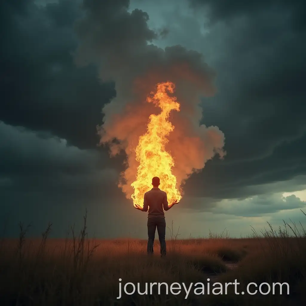 Solo-Figure-Holding-Intense-Flame-in-Dark-Stormy-Landscape