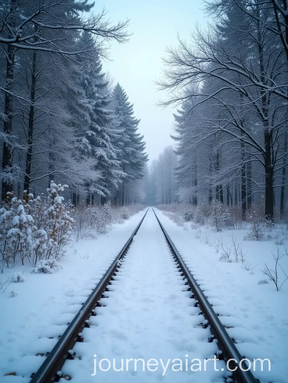 Snowy-Railway-in-Woods-Scene