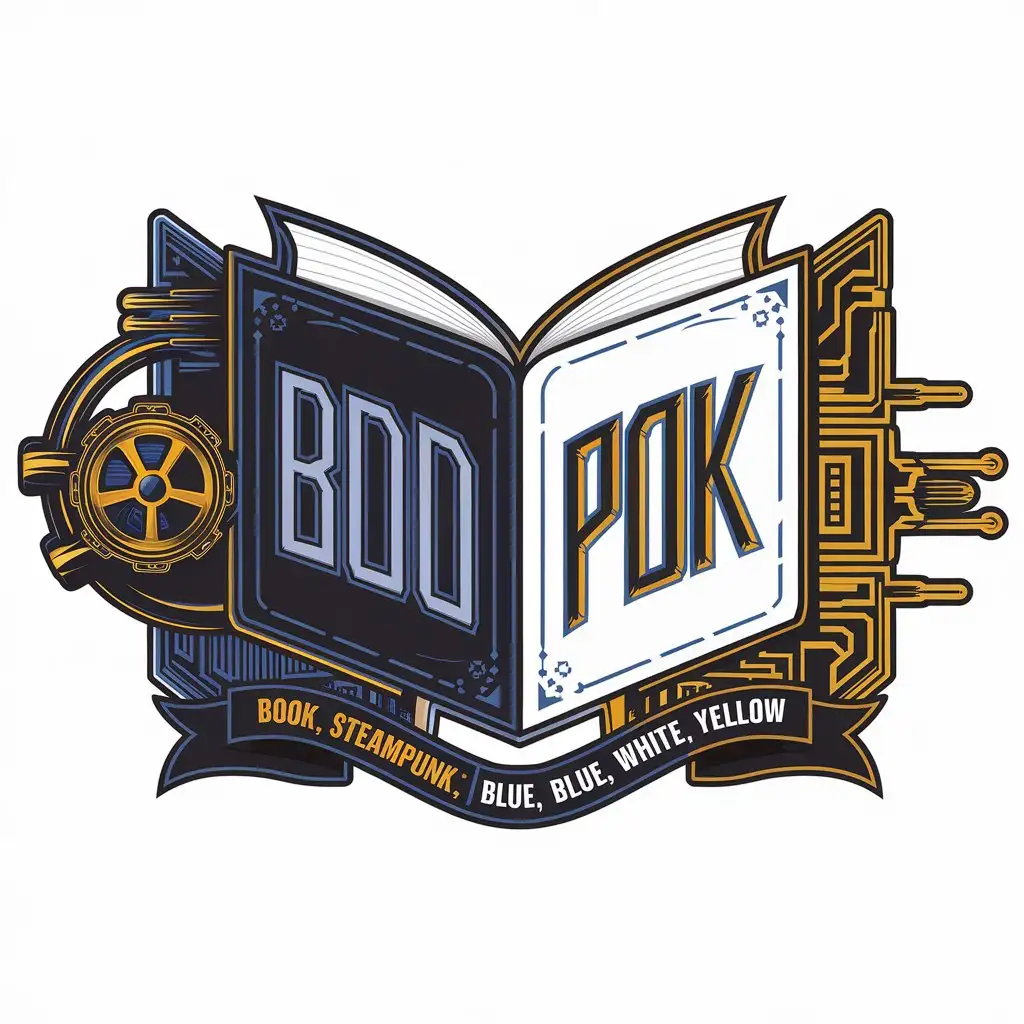 LOGO Design for Book Steampunk Cyberpunk Fusion with Blue White and Yellow Themes