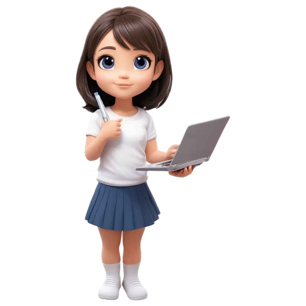 Chibi-Little-Girl-PNG-Image-Cute-Character-with-Notebook-and-Pen-Pointing-Up