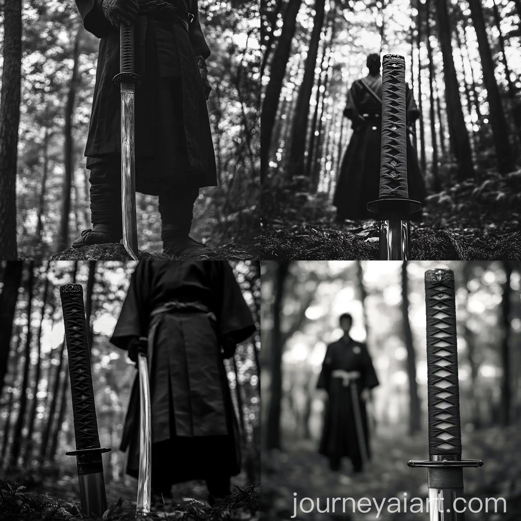 Samurai-Warrior-with-Sword-in-Forest-Cinematic-Film-Noir-Style
