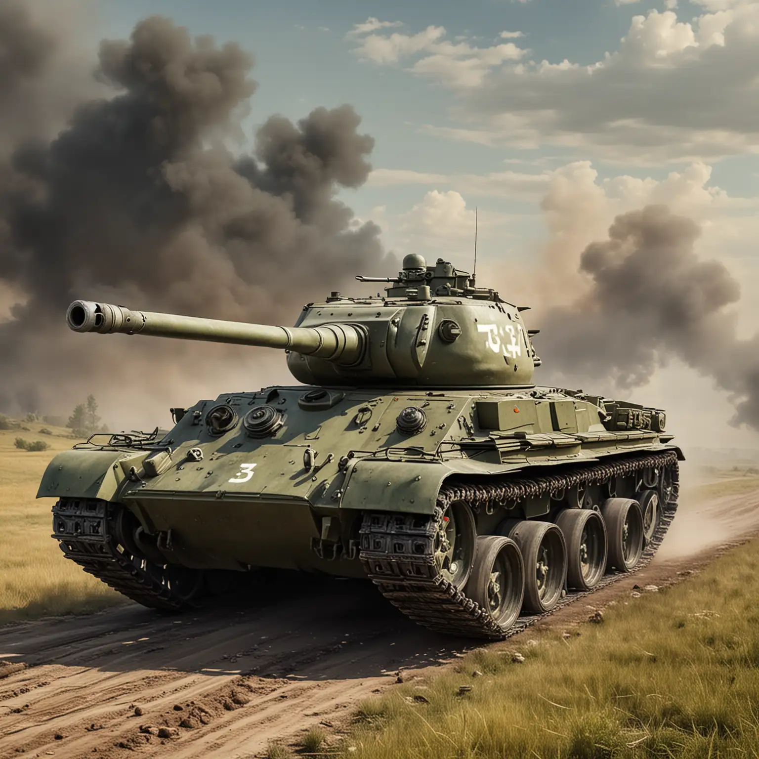 Battlefield Scene with Tank T34