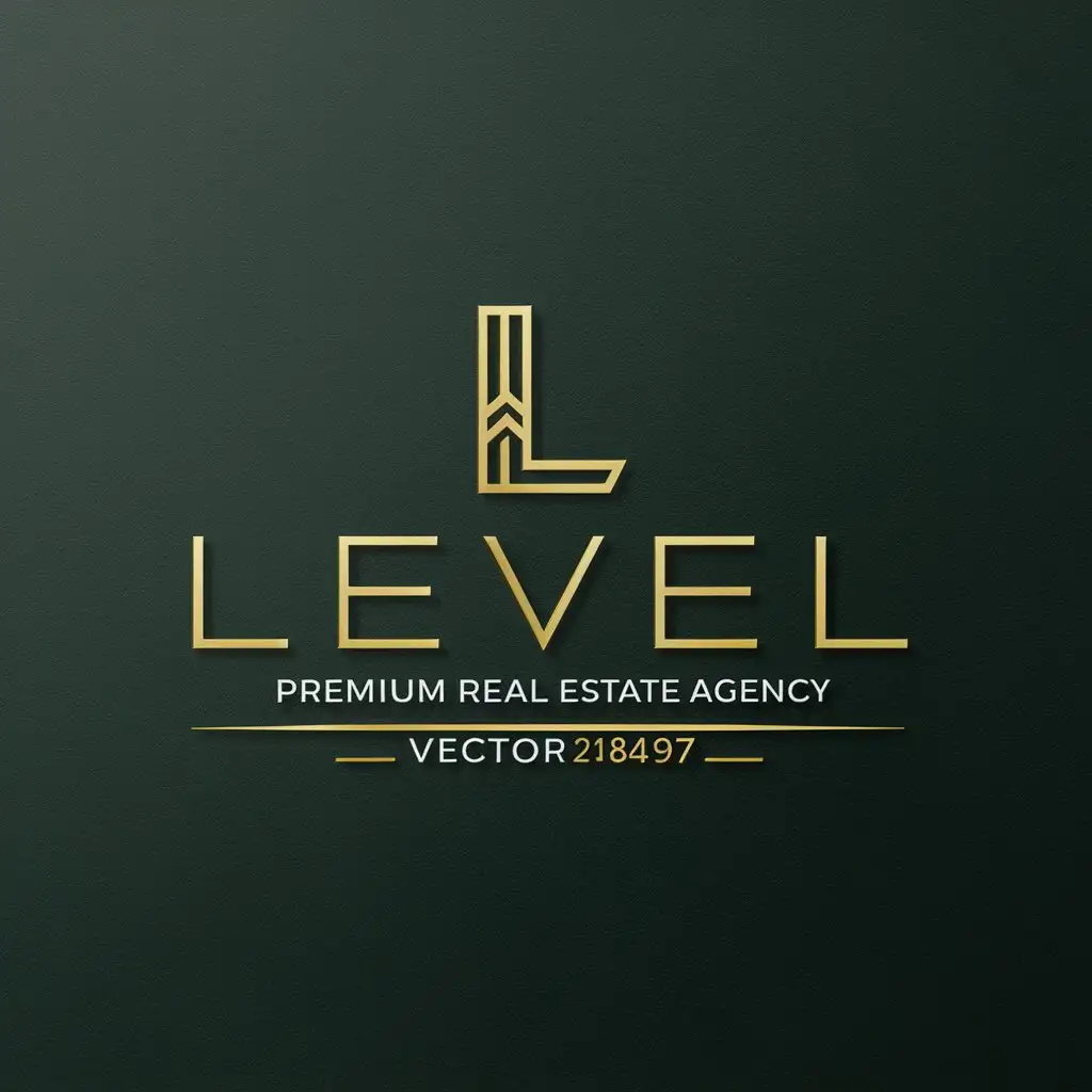 a vector logo design,with the text "LEVEL", main symbol:Logo of the premium real estate agency LEVEL

1. Use a combination of gold and dark green to create a luxurious and premium logo feel.

2. Choose a font with modern, elegant lines to accentuate the agency's style.

3. Integrate the capital letter "L" as a symbol, adding golden accents to it.

4. Take a minimalist approach, avoiding congestion to keep the design clean.

5. Make sure the logo looks good in both color and black and white.,Minimalistic,be used in Real Estate industry,clear background