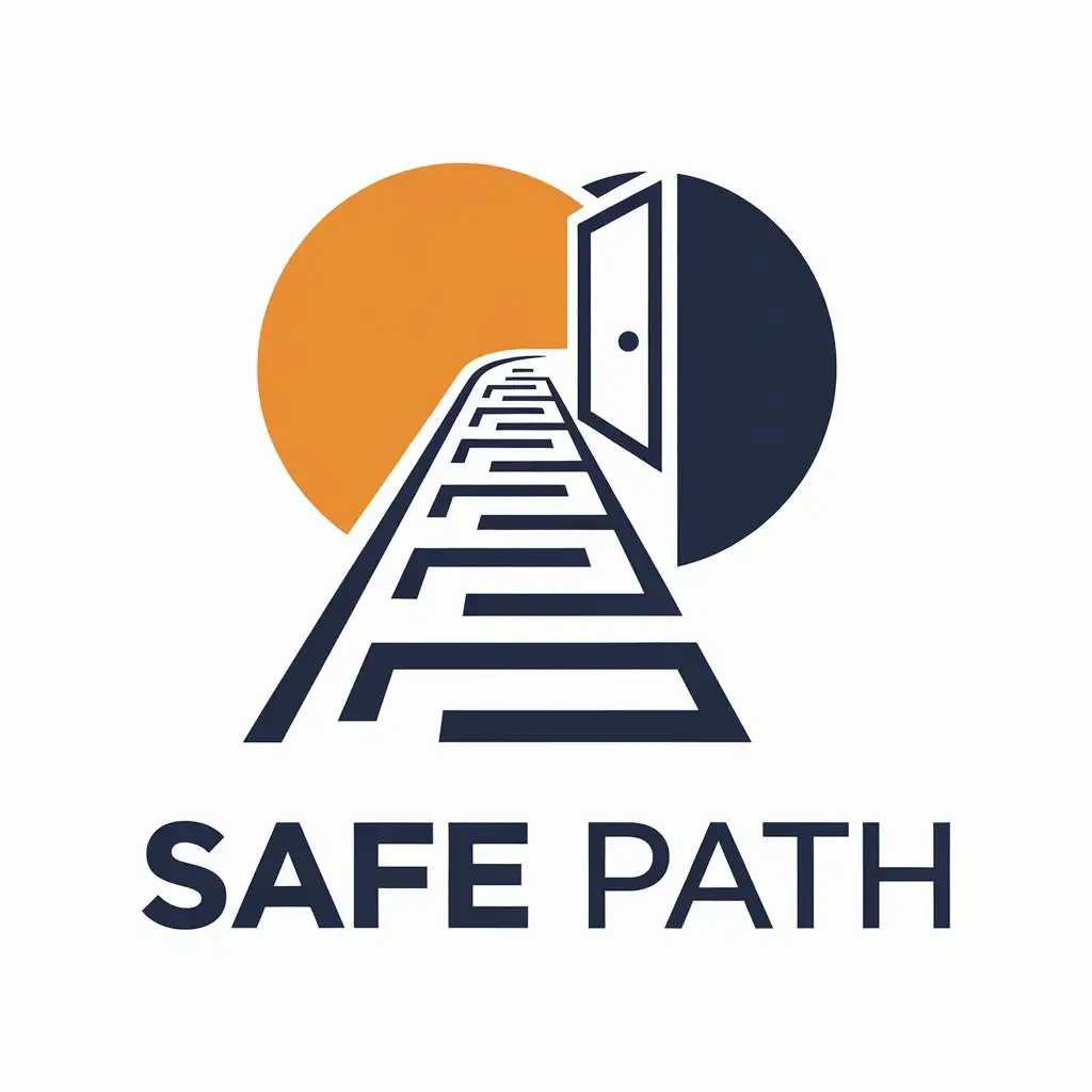 a vector logo design,with the text "Safe Path", main symbol:paths with lines and door turning,Moderate,clear background