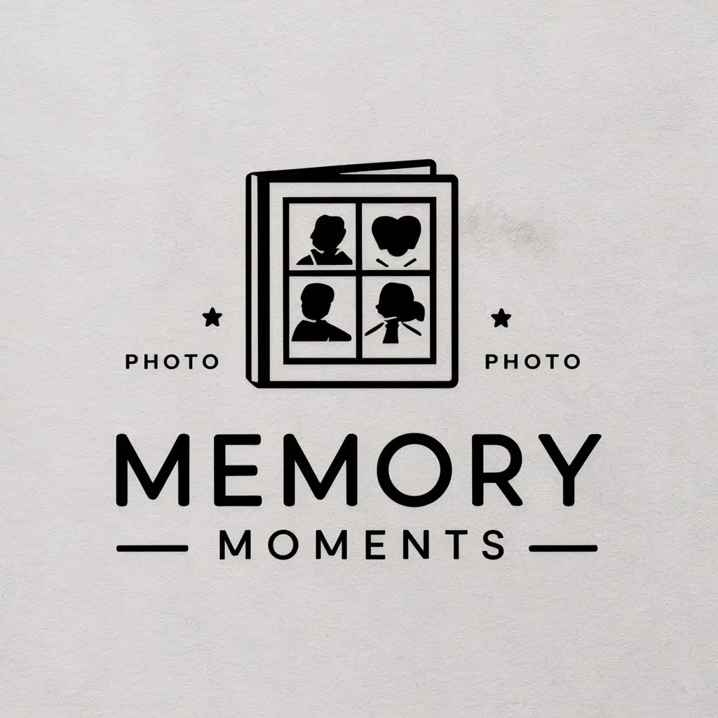 a vector logo design,with the text "Memory Moments", main symbol:photo album, photos,Moderate,be used in Home Family industry,clear background