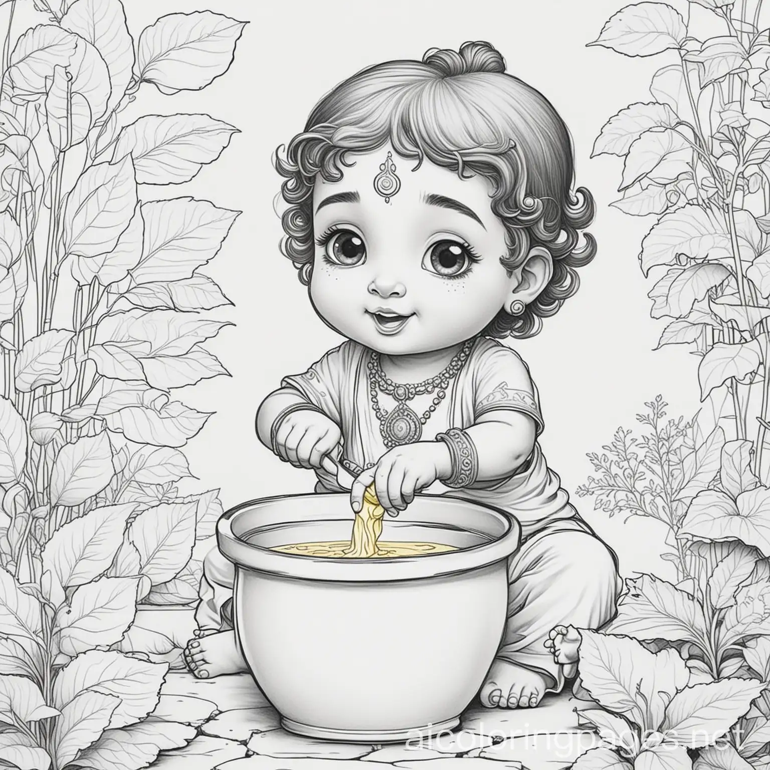 Adorable-Toddler-Krishna-Enjoying-Butter-in-a-Garden