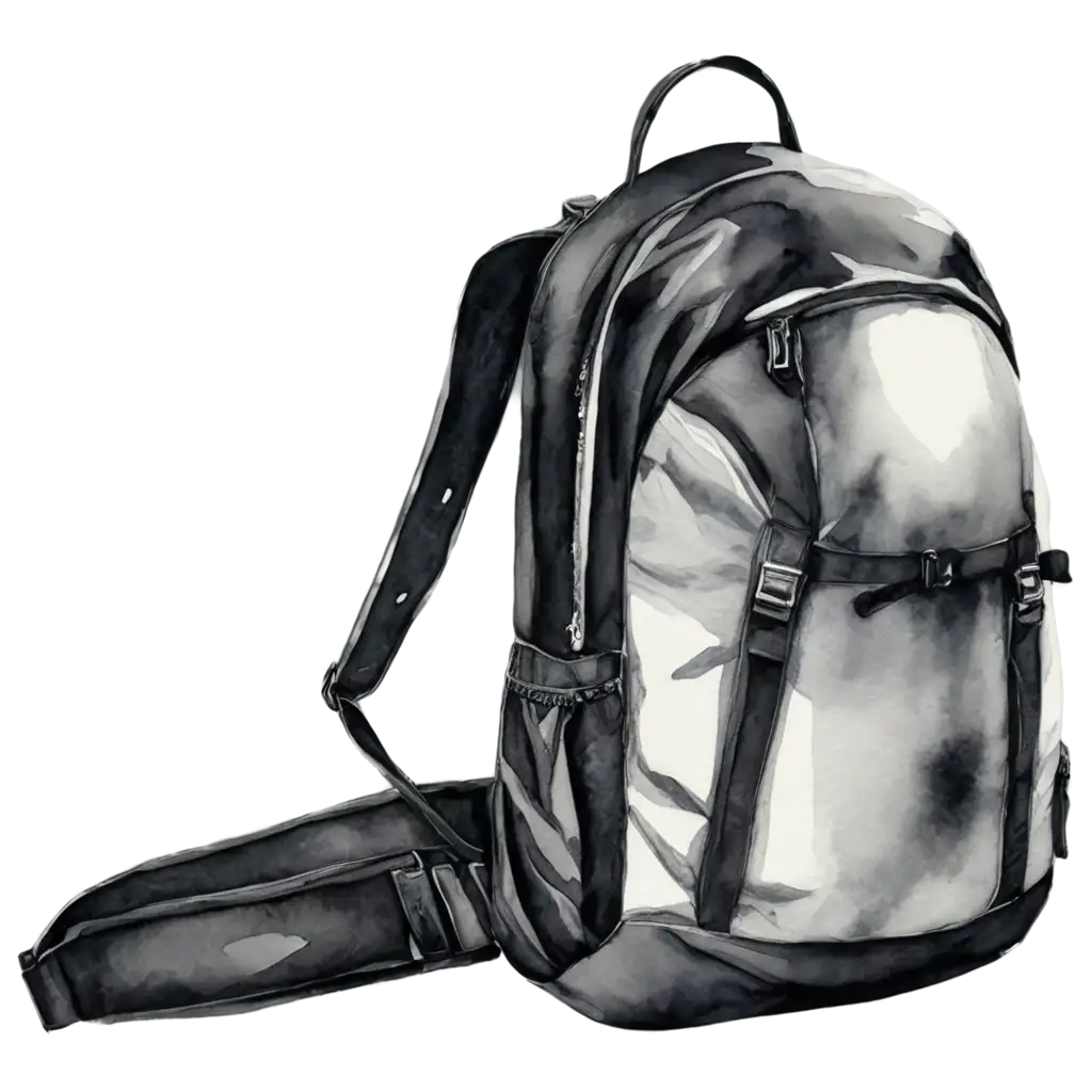 HighQuality-PNG-of-a-Black-and-White-Trekking-Bag-Watercolour-Art-for-Versatile-Use