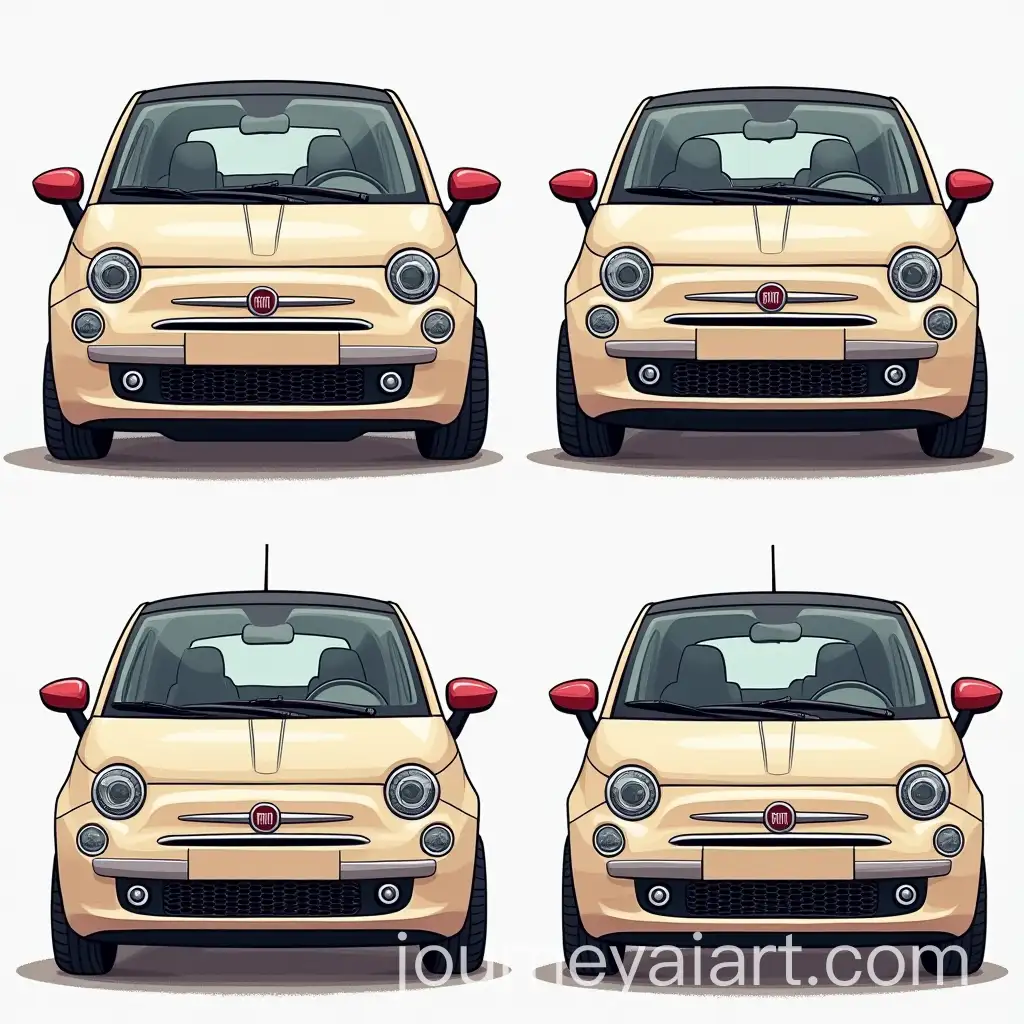 2024-Fiat-500-Cartoon-Mosaic-Front-Side-Back-and-34-Frontal-Views