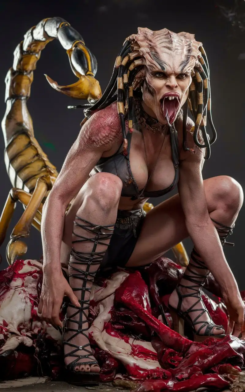 Female-Monster-with-Piercing-Gaze-Sitting-on-Pile-of-Corpses