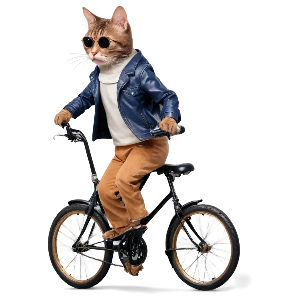 A cat drive a cycle , wearing a sunglasses and jacket