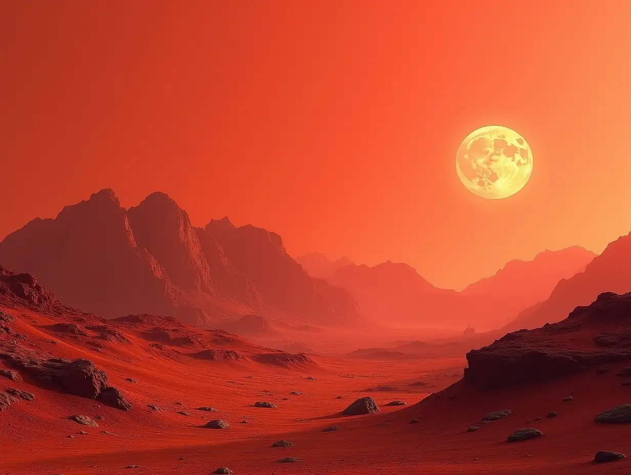 red landscape of mountains on the planet Mars