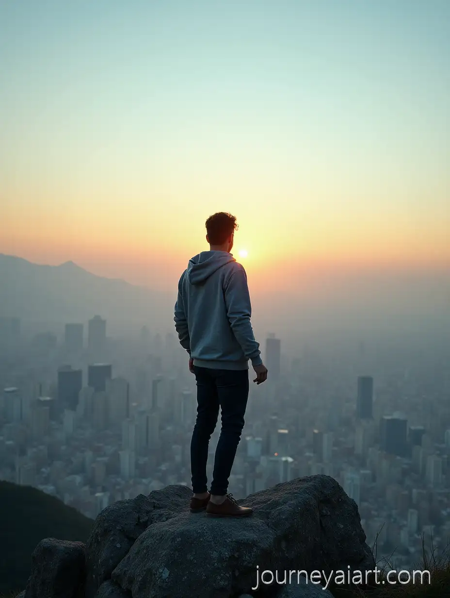 Person-Standing-on-Mountain-Overlooking-City-Symbolizing-Success-and-ContAI-Image-Prompt-Expansionemplation