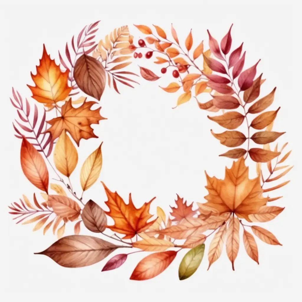 Aesthetic Watercolor Wreath of Autumn Leaves Clipart