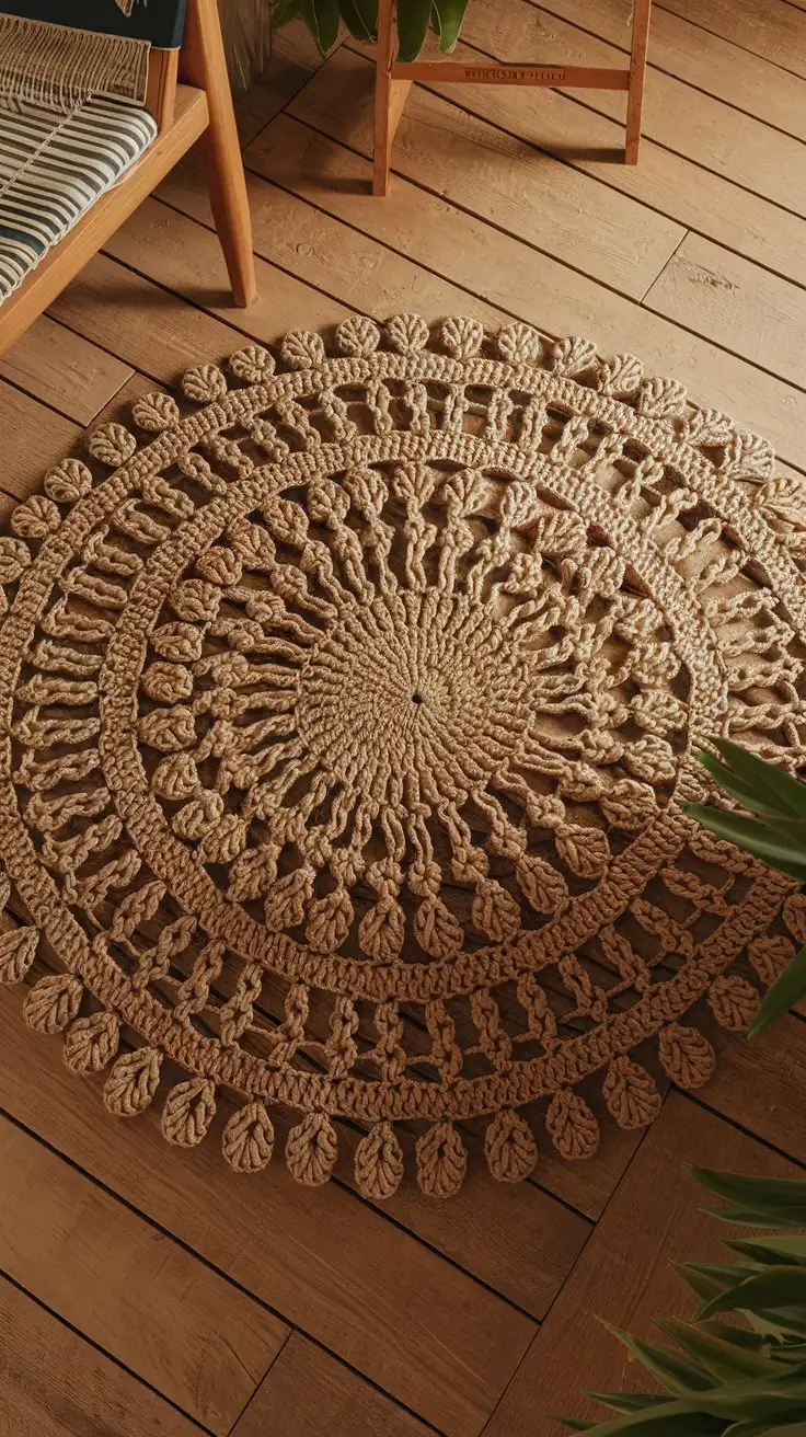 TopDown-View-of-Rustic-Crochet-Rug-on-Wooden-Floor-in-Warm-Farmhouse-Setting