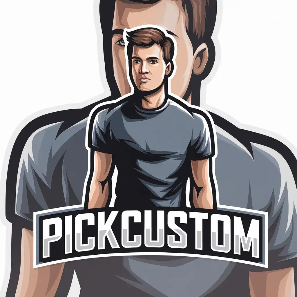 a vector logo design,with the text "PICKCUSTOM", main symbol:Male T-shirt model,Moderate,be used in Internet industry,clear background