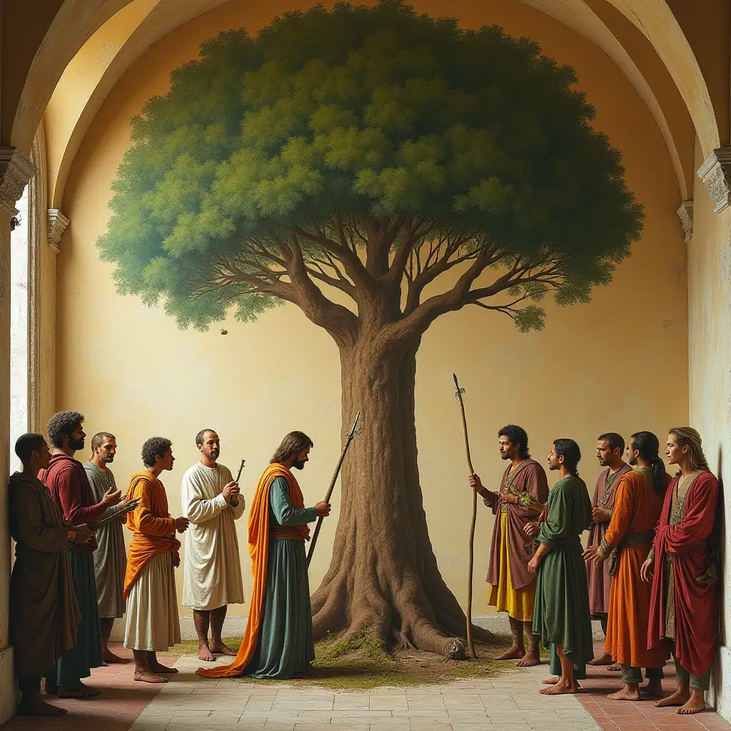 Ancient-Sacred-Painting-of-Correllon-Larethian-Planting-the-Grand-Tree-in-Elven-Cathedral