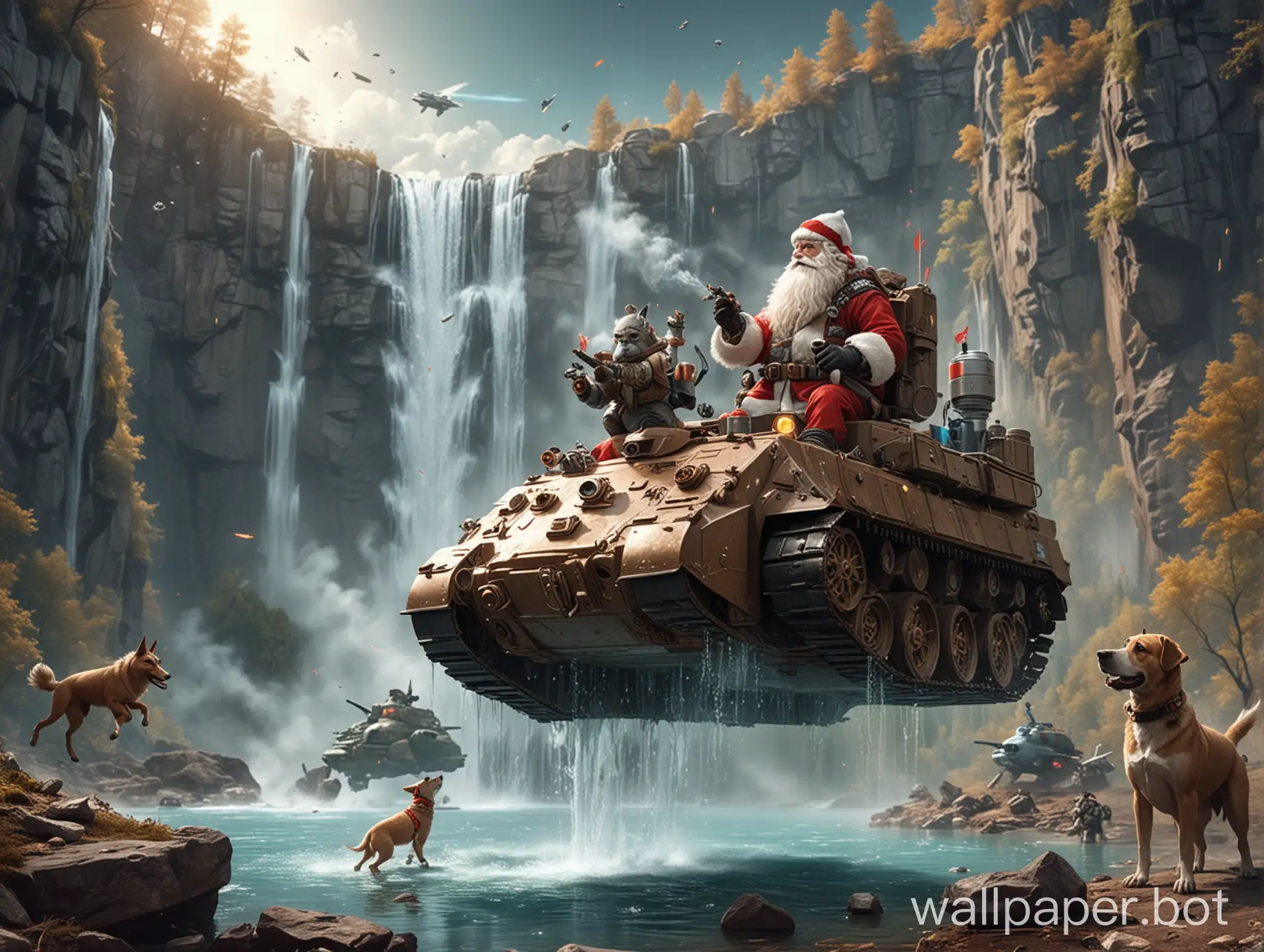 Fantasy-Scene-Magic-Beaver-Knight-Drinking-Water-from-Waterfall-with-Spacefight-Background