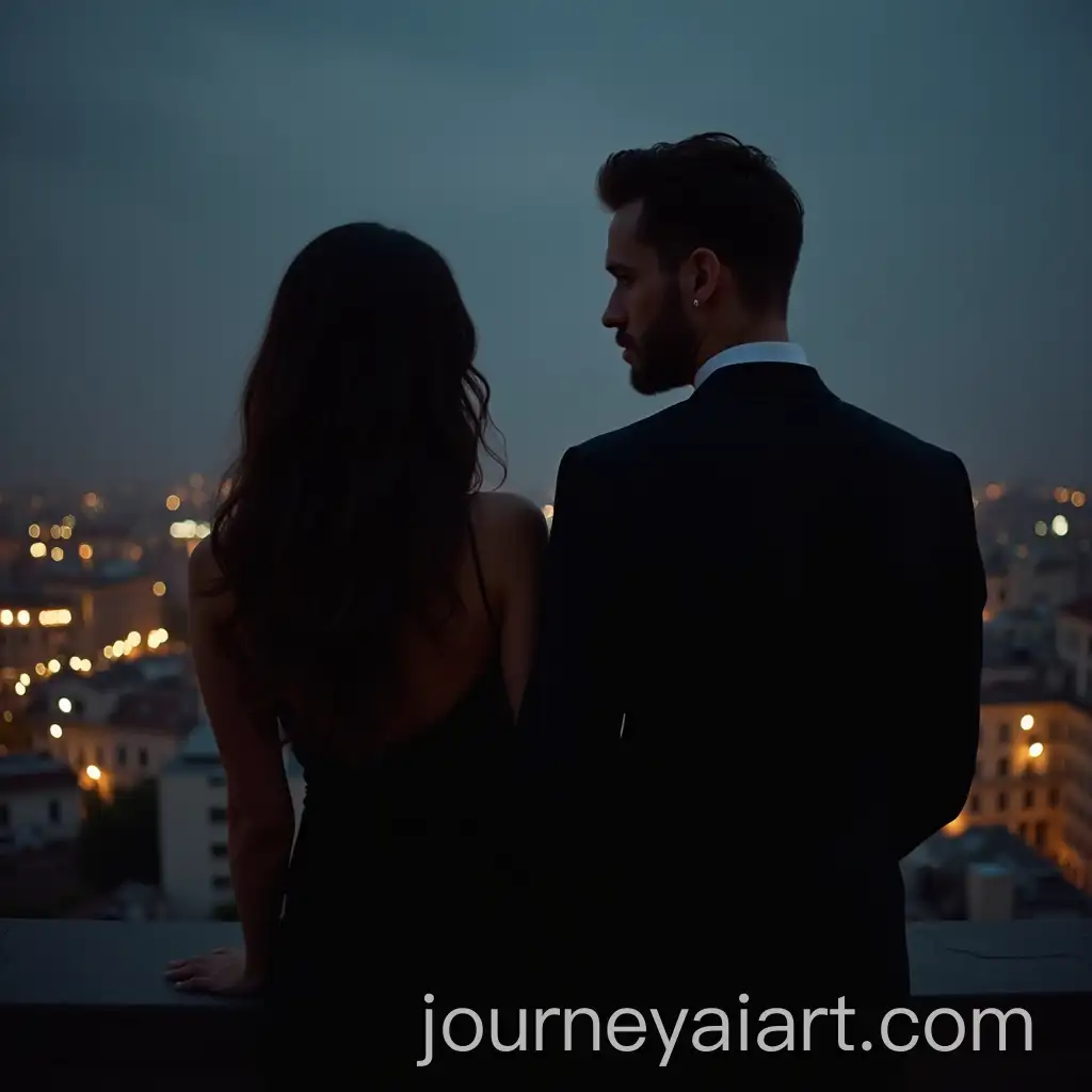 Elegant-Couple-on-a-Dark-Terrace-Overlooking-the-City-at-Night