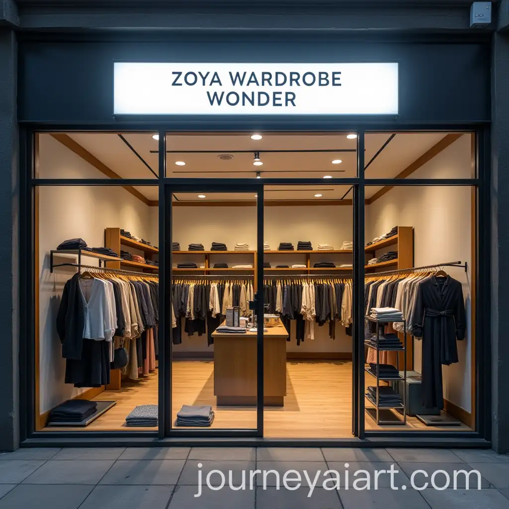 Cloth-Storefront-with-Neon-Light-Sign-ZOYA-WARDROBE-WONDER-and-Folded-Clothes-Displayed-on-Racks